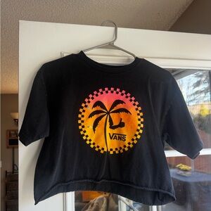 Vans Black Cropped Cut Off T-Shirt with Sunset Graphic